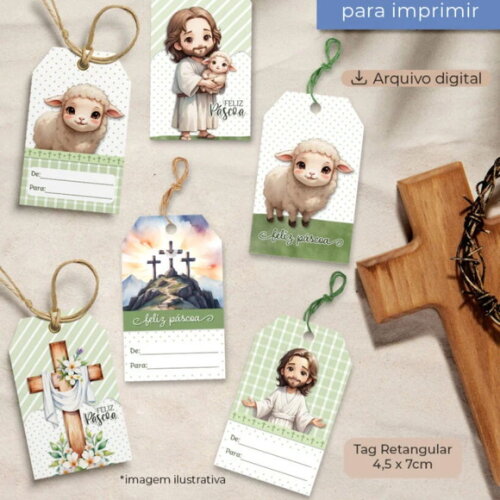 Arquivo Digital Combo Tag e Adesivo Páscoa Cristã -2837