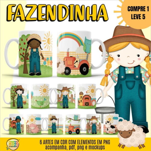 Arquivo Digital Estampas Fazendinha Canecas -4095