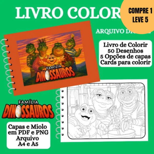 Arquivo Digital Família Dinossauros Livro de Colorir -5946