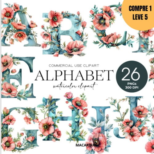 Arquivo Digital Floral Alphabet Kit Digital -2850