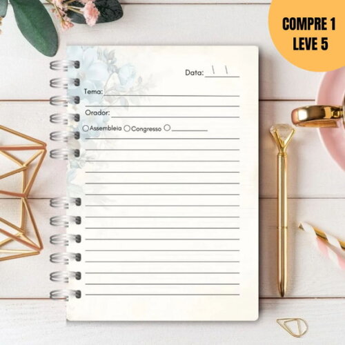 Arquivo Digital Floral Vintage Caderno para Anotações -1864