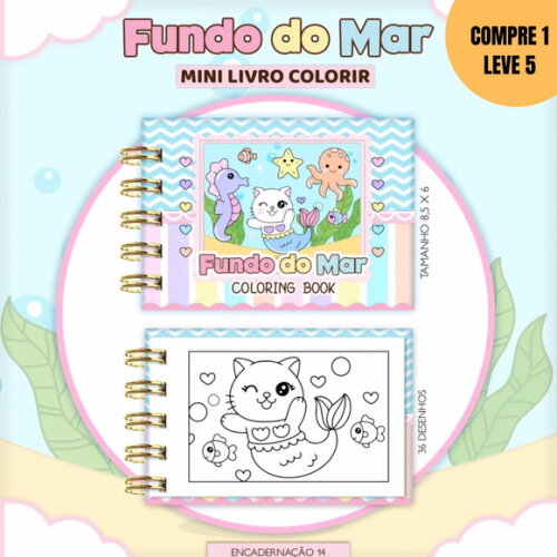 Arquivo Digital Fundo do Mar Menina Mini Livro Color -4123