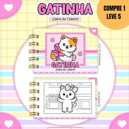 Arquivo Digital Gatinha Mini Livro Colorir -5262