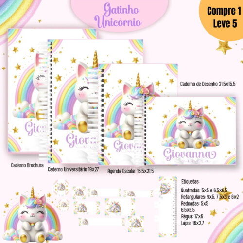 Arquivo Digital Gatinho Unicórnio Kit Escolar 2025 -1069