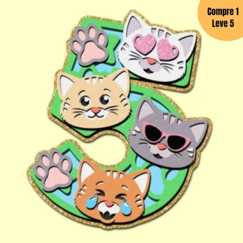 Arquivo Digital Gatinhos Cute Números Topo de Bolo - 718