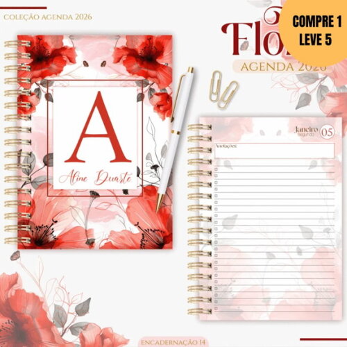 Arquivo Digital Kit Agendas 2026 Floral Vermelho -4300