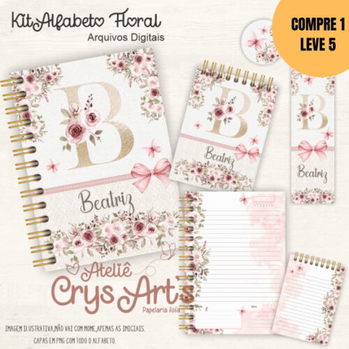 Arquivo Digital Kit Alfabeto Floral Gold -5126
