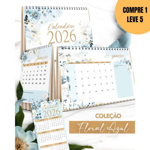 Arquivo Digital Kit Calendários 2026 Floral Azul -6179