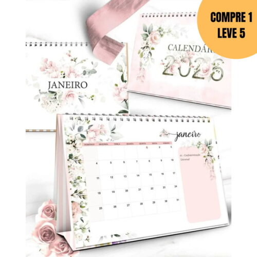 Arquivo Digital Kit Calendários 2026 Floral Rosa -6181