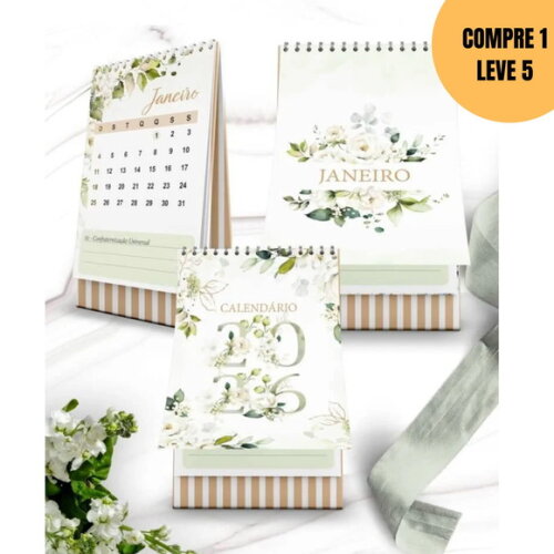 Arquivo Digital Kit Calendários de Mesa 2026 Rosas Brancas