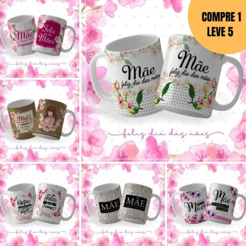 Arquivo Digital Kit Floral Mãe Estampas para Canecas -2411