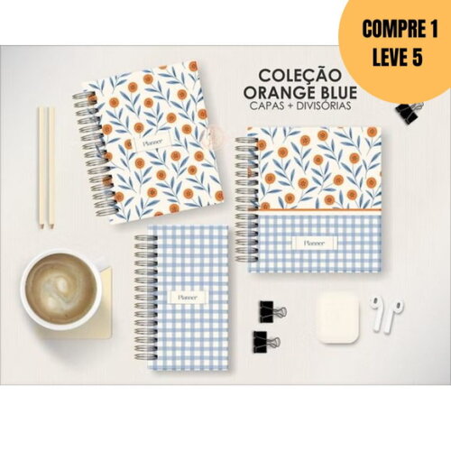 Arquivo Digital Kit Orange Blue Capas + Divisórias -5296