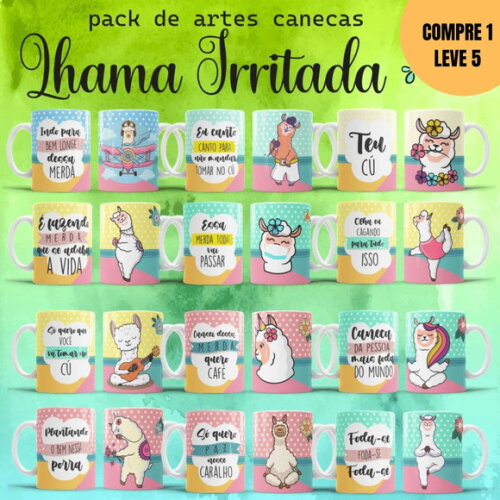 Arquivo Digital Lhama Irritada Estampas Canecas -4190