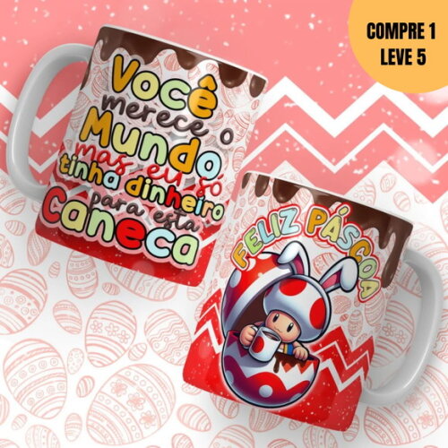 Arquivo Digital Mario Bros Páscoa Artes para Canecas -2103