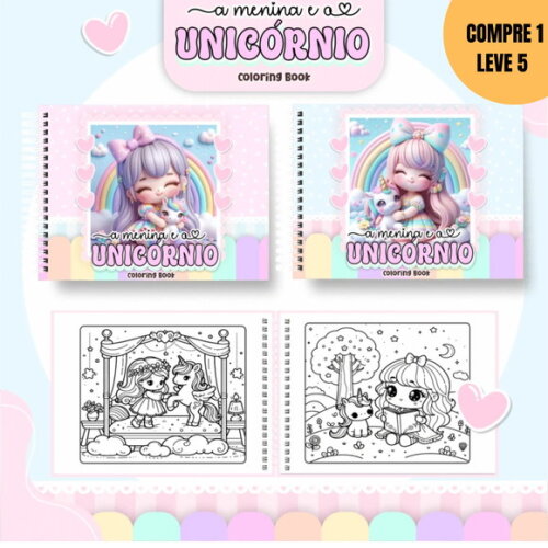 Arquivo Digital Menina e Unicórnio Livro de Colorir -3282