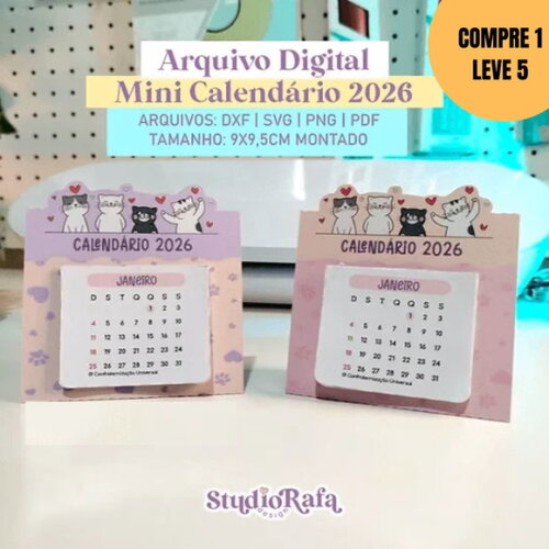 Arquivo Digital Mini Calendário 2026 Gatinhos -6074