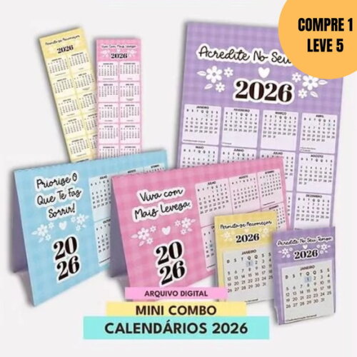 Arquivo Digital Mini Combo Calendários Fofo 2026 -6022
