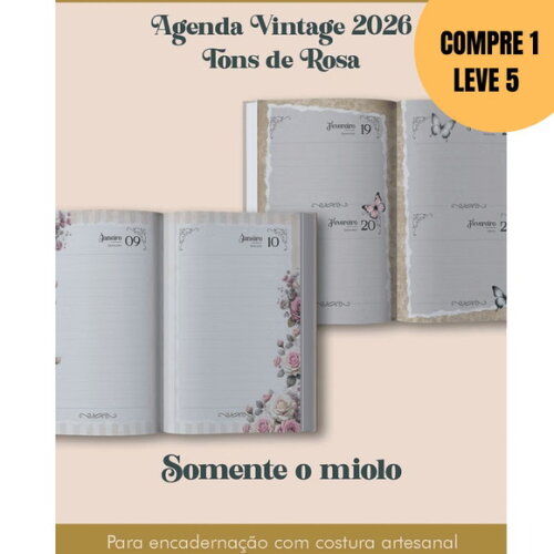Arquivo Digital Miolo Agenda Vintage Tons de Rosa 2026 -5037