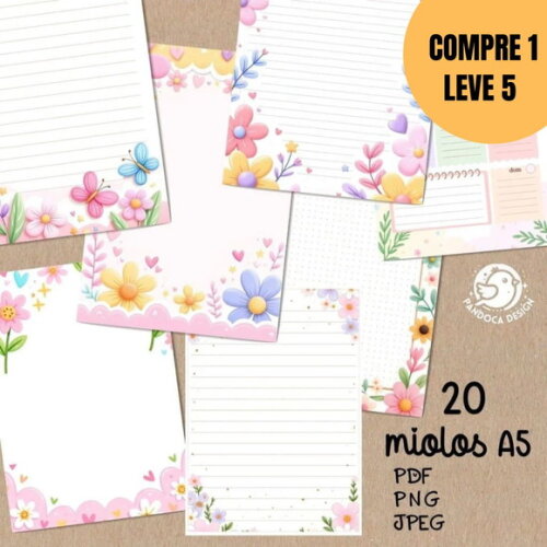 Arquivo Digital Pack 20 Miolos Caderno A5 Jardins -5406
