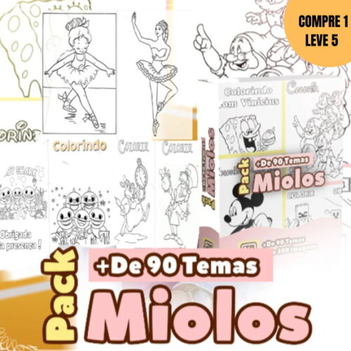 Arquivo Digital Pack Miolos Livros de Colorir 90 Temas -3351
