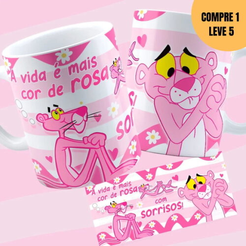 Arquivo Digital Pantera Cor de Rosa Arte para Caneca -1974