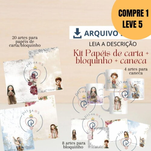 Arquivo Digital Papéis de Carta Bloquinhos + Arte Canecas