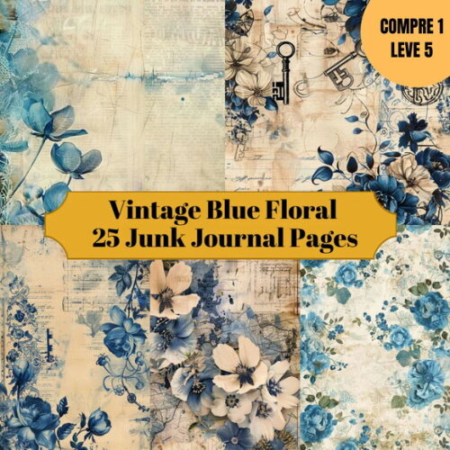 Arquivo Digital Papéis Vintage Blue Floral Kit Digital -4025
