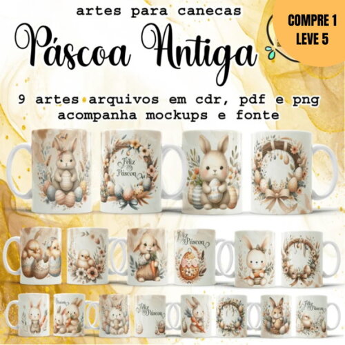 Arquivo Digital Páscoa Antiga Estampas Canecas -2718