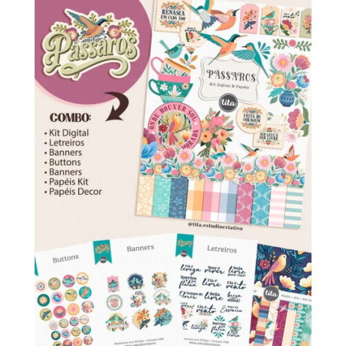 Arquivo Digital Pássaros Combo Ilustrações e Papéis -3470