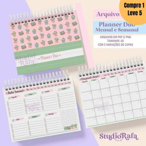 Arquivo Digital Planner Duo Cactos Mensal e Semanal -890