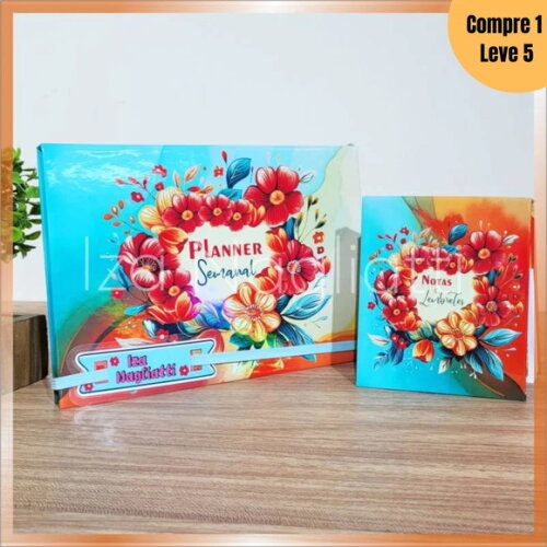 Arquivo Digital Planner Semanal Floral Azul e Laranja -1155