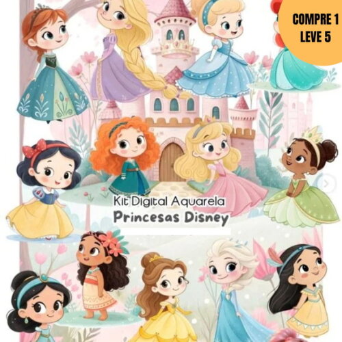 Arquivo Digital Princesas Disney Aquarela Kit Digital -3585