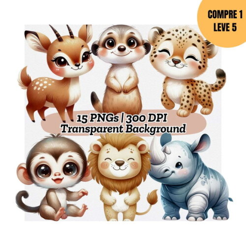 Arquivo Digital Safari Animais Cute Baby Kit Digital -4020