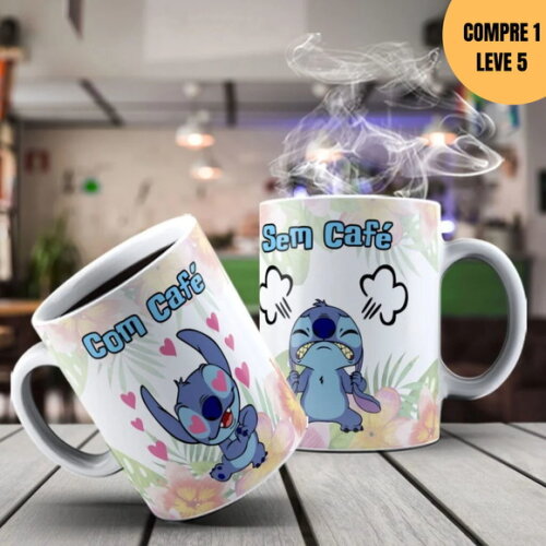Arquivo Digital Stitch com sem Café Arte Avulsa Caneca -3932