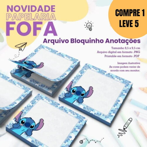 Arquivo Digital Stitch Pack Papelaria Fofa Bloquinho -5533