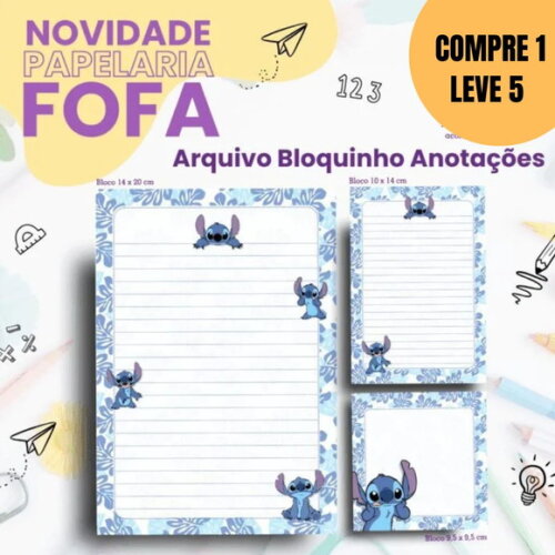 Arquivo Digital Stitch Pack Papelaria Fofa Bloquinho -5533