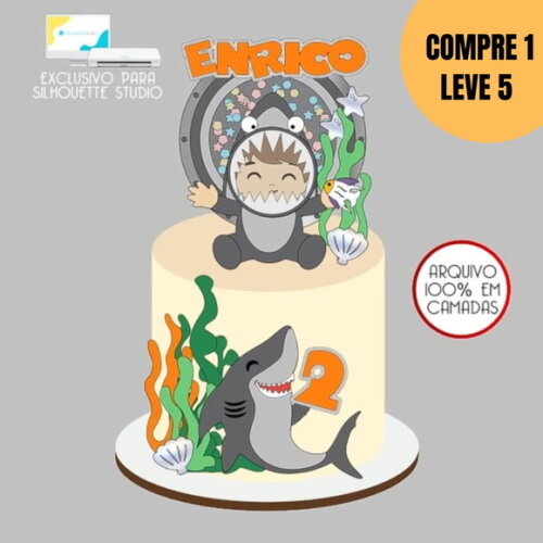 Arquivo Digital Tubarão Menino Baby Topo de Bolo -5358