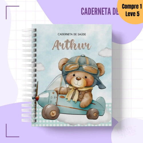 Arquivo Digital Ursinho Aviador Kit Caderneta de Saúde -1165