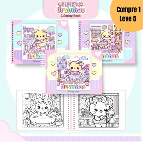 Arquivo Digital Ursinhos Kawaii Livro para Colorir -1716