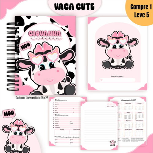 Arquivo Digital Vaca Cute Kit Escolar 2025 -1018