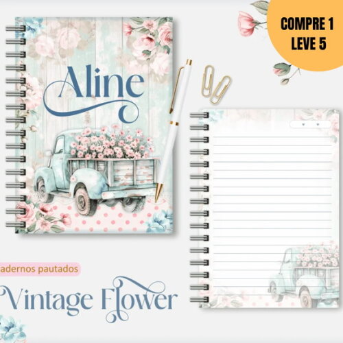 Arquivo Digital Vintage Flowers 2 Caderno A5 -1870