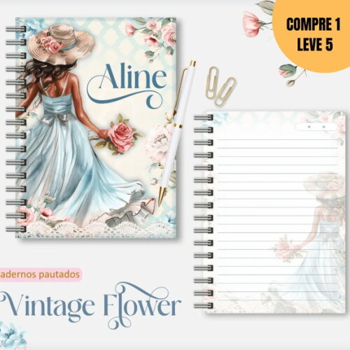 Arquivo Digital Vintage Flowers 1 Caderno A5 -1876