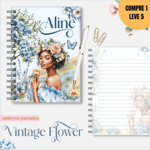 Arquivo Digital Vintage Flowers 4 Caderno A5 -2913