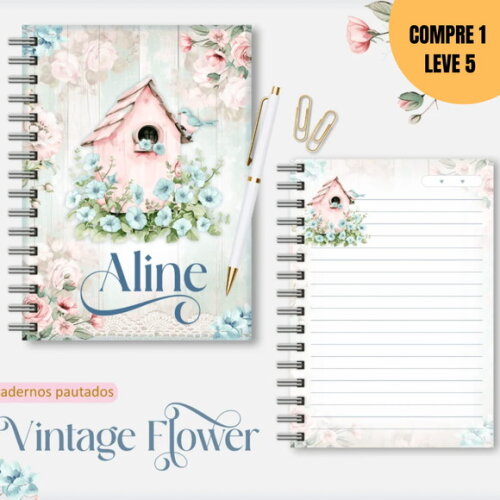 Arquivo Digital Vintage Flowers 3 Caderno A5 -1871