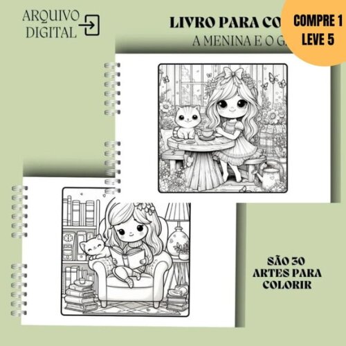 Arquivo Digital a Menina e o Gato Livro de Colorir -3884