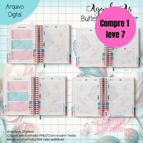 Arquivo Digital Agenda A5 Butterfl And Flower -6456
