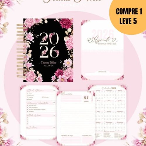 Arquivo Digital Alfabeto Floral Preta Agendas -5007
