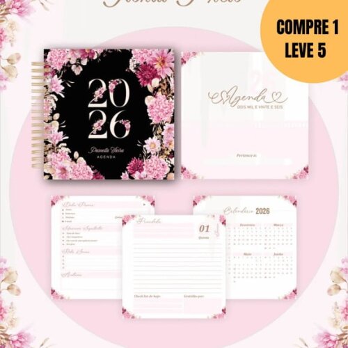 Arquivo Digital Alfabeto Floral Preta Agendas -5007