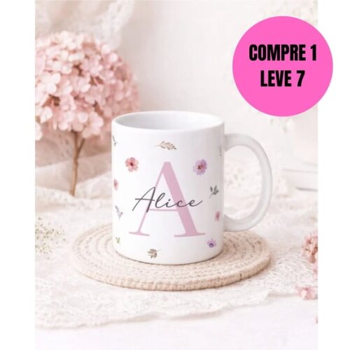 Arquivo Digital Artes Canecas Alfabeto Floral M1 -6386