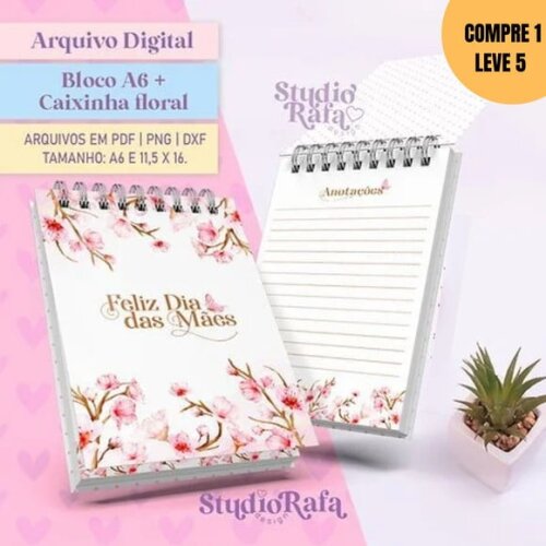 Arquivo Digital Bloco A6 + Caixa Floral -3164